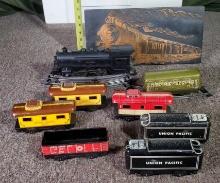 Marx Plastic Body HO Guage Steam Engine, 7 Tin Litho Cars and More
