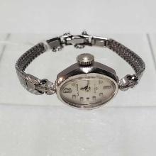 Swiss Waltham 14K White Gold 17 Jewel Ladies Wrist Watch With Stainless Steel Bracelet