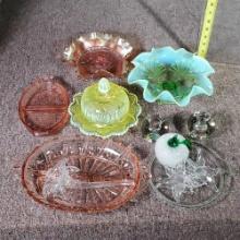 12 Pieces Vaseline Ueranium, Opalescent, Depression and Other Art Glass