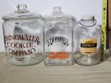 Glass General Store Advertizing Canisters and Jar