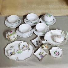 Herend Hungarian Porcelain Teacups and Saucers, Accent Dishes and Trays