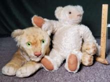 20" Steiff Lion Cub and 1997 PamCollins-White Jointed Stuffed Bear