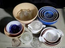 Sets and Partial Sets of Stoneware and Pyrex Mixing Bowls, Glass Reamers and Related Kitchen Ware