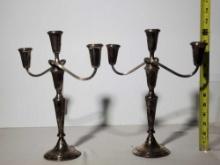 Pair of Two Piece 3 Light Weighted Alvin Sterling Candelabras