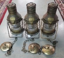 3 Nautical Hanging Brass Anchor Light Ship Lanterns