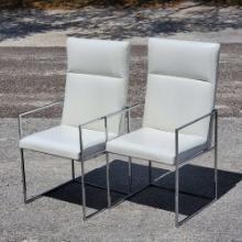 Pair Of Milo Baughman for Thayer Coggin Style Mid Century Chrome Dining Chairs