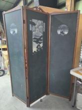 3 Panel Art Deco Room Screen With Transportaion Medallio Design