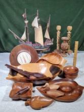 Collection Of Hand Carved Wooden Tablewares