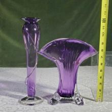 2 Lovely Artist Signed Lavender Studio Art Glass Vases