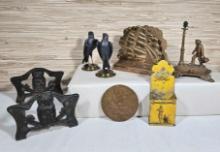 Estate Collection of Vintage Metal Ware Incl. Bookends, Bird Statues, & More