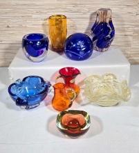 9 Pcs. Estate Mid Century Art Glass