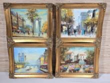 Set of 4 Orig. Vintage European Paintings in Matching Frames