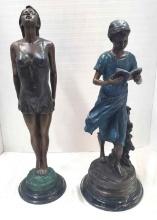 2 Vintage Bronze Sculptures Of Female Figures By Lake Geneva Studios