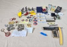 Case Lot of Collectibles Incl. Railroad Buttons, Military Medals, & More