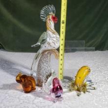 4 Art Glass Bird and Animal Figures