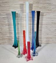 9 Art Glass Bud Vases In Various Heights and Colors