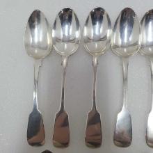 12 Sterling Silver 19th C. English Fiddleback Place / Dessert Spoons Vairious Makers & Dates