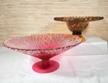 2 Large Footed Art Glass Bowls