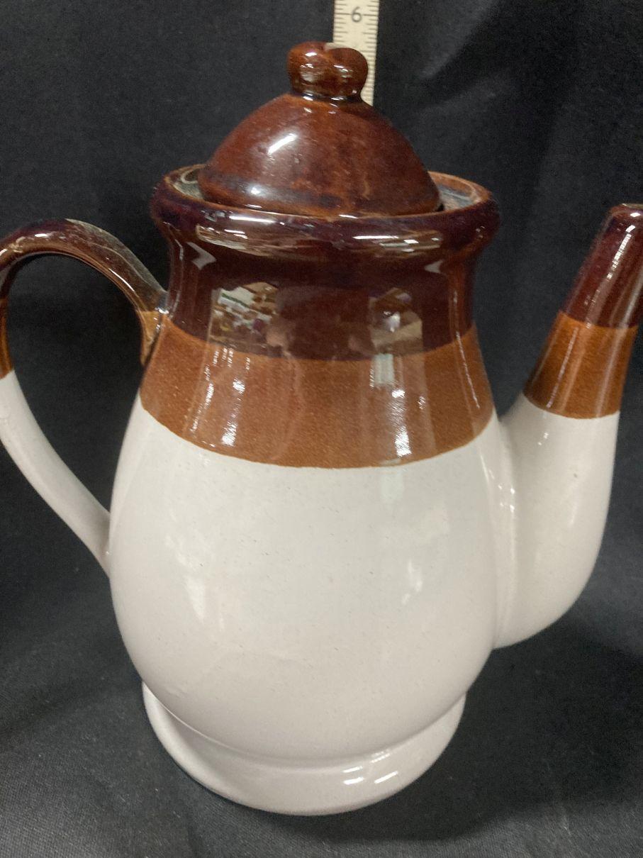 Cream, Tan, and Brown Coffee Pot