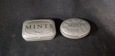 Tin, two Mints, silvertone