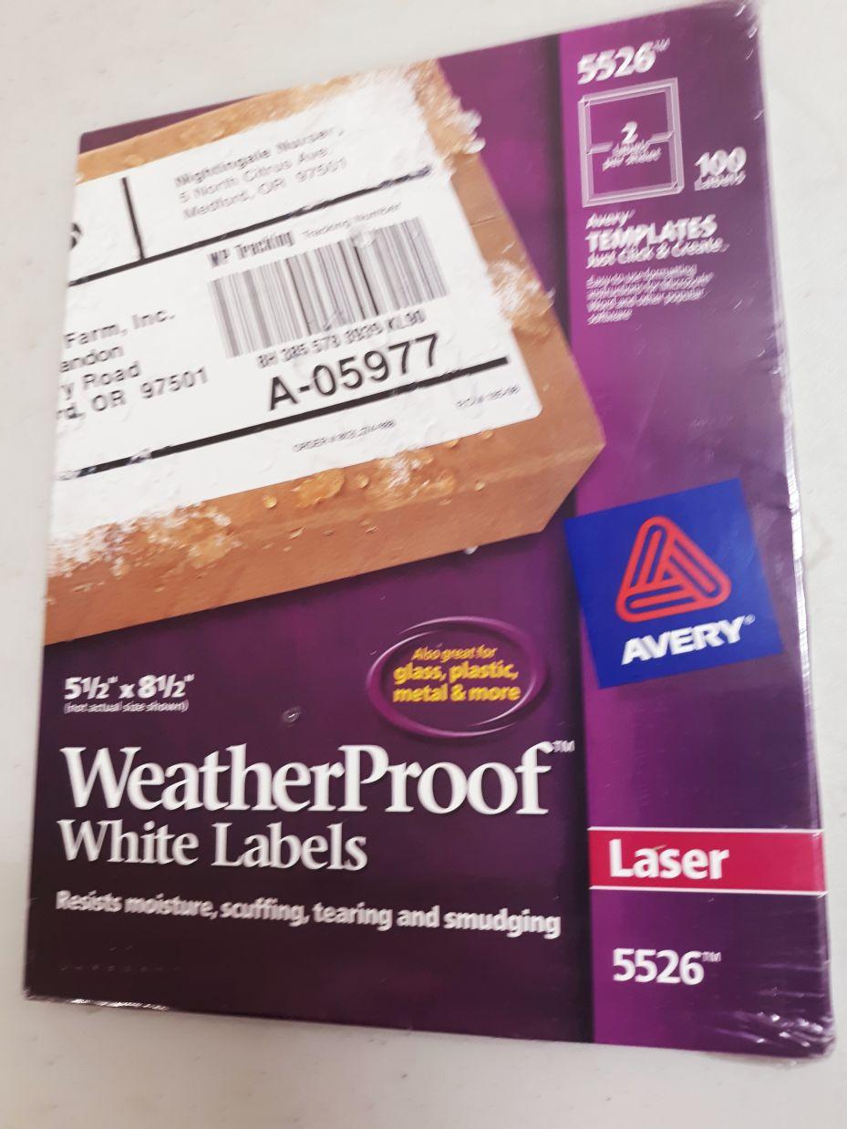 pack labels, avery, weatherproof 5.5*8.5