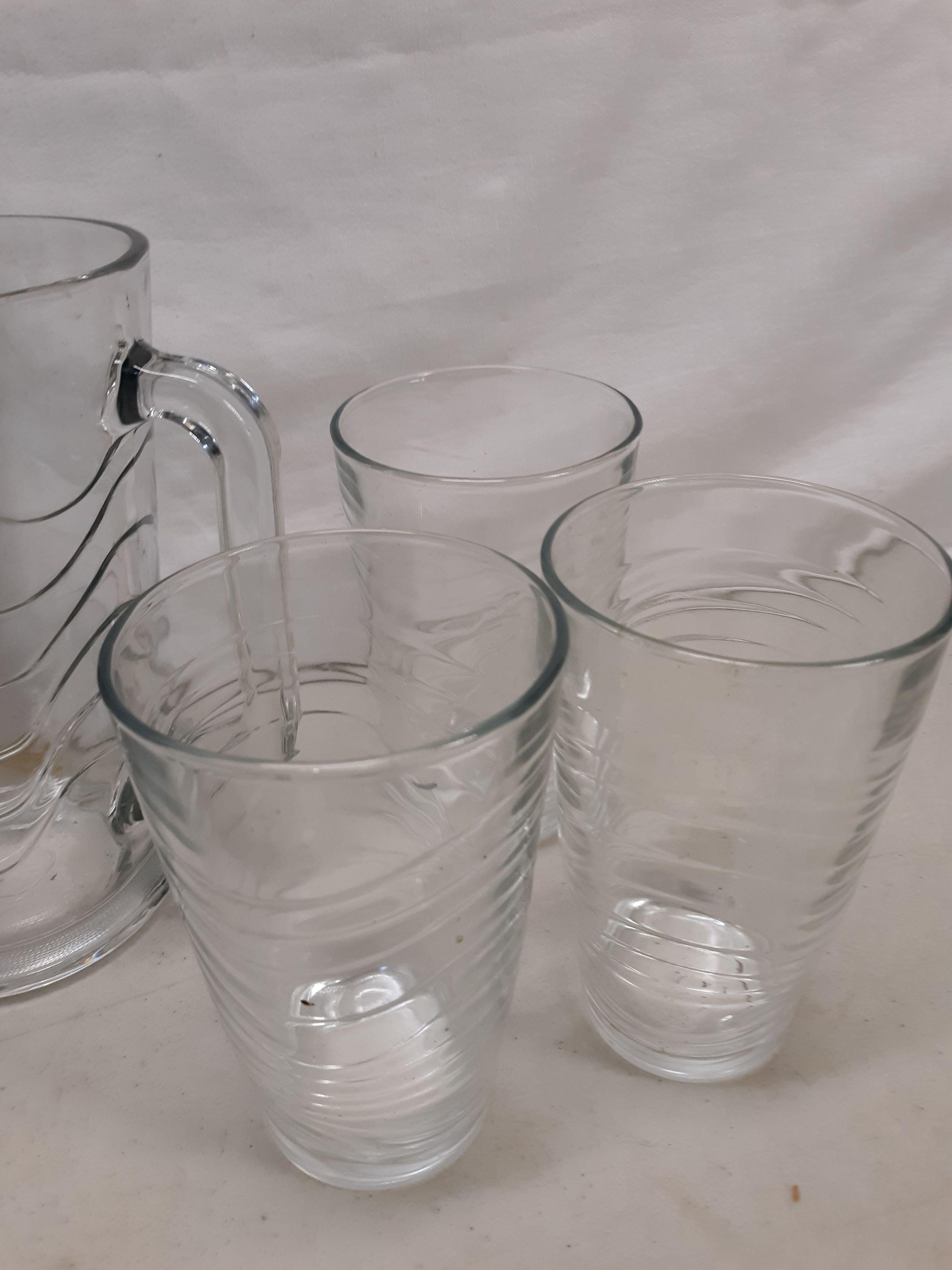 clear glass pitcher and 6 tumbler set