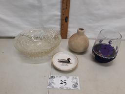 glass bowl, ceramic bud vase, etc