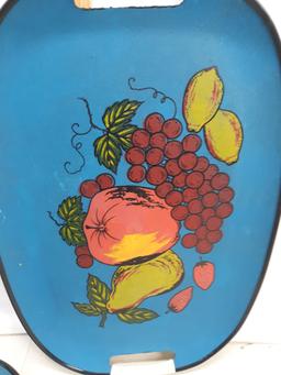 2 serving trays with fruit scene, pressboard