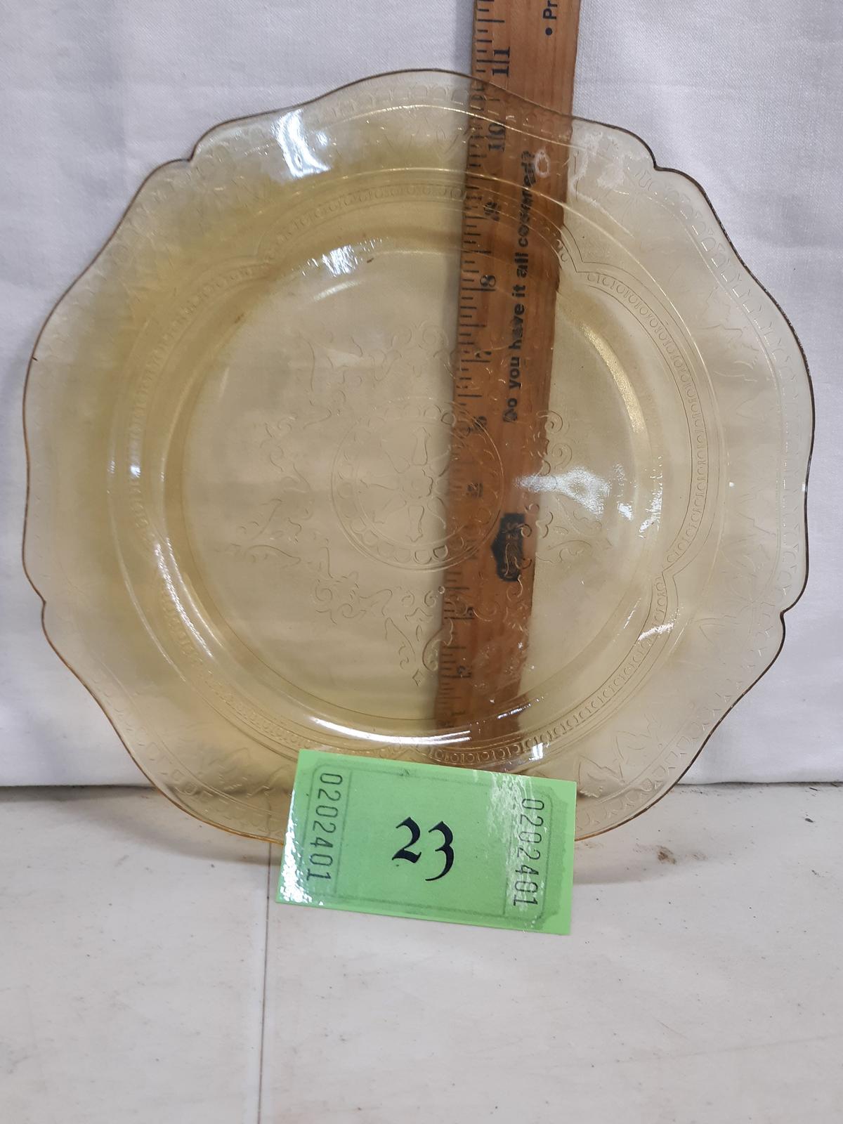 Depression yellow pressed glass plate