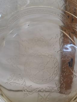 Depression yellow pressed glass plate