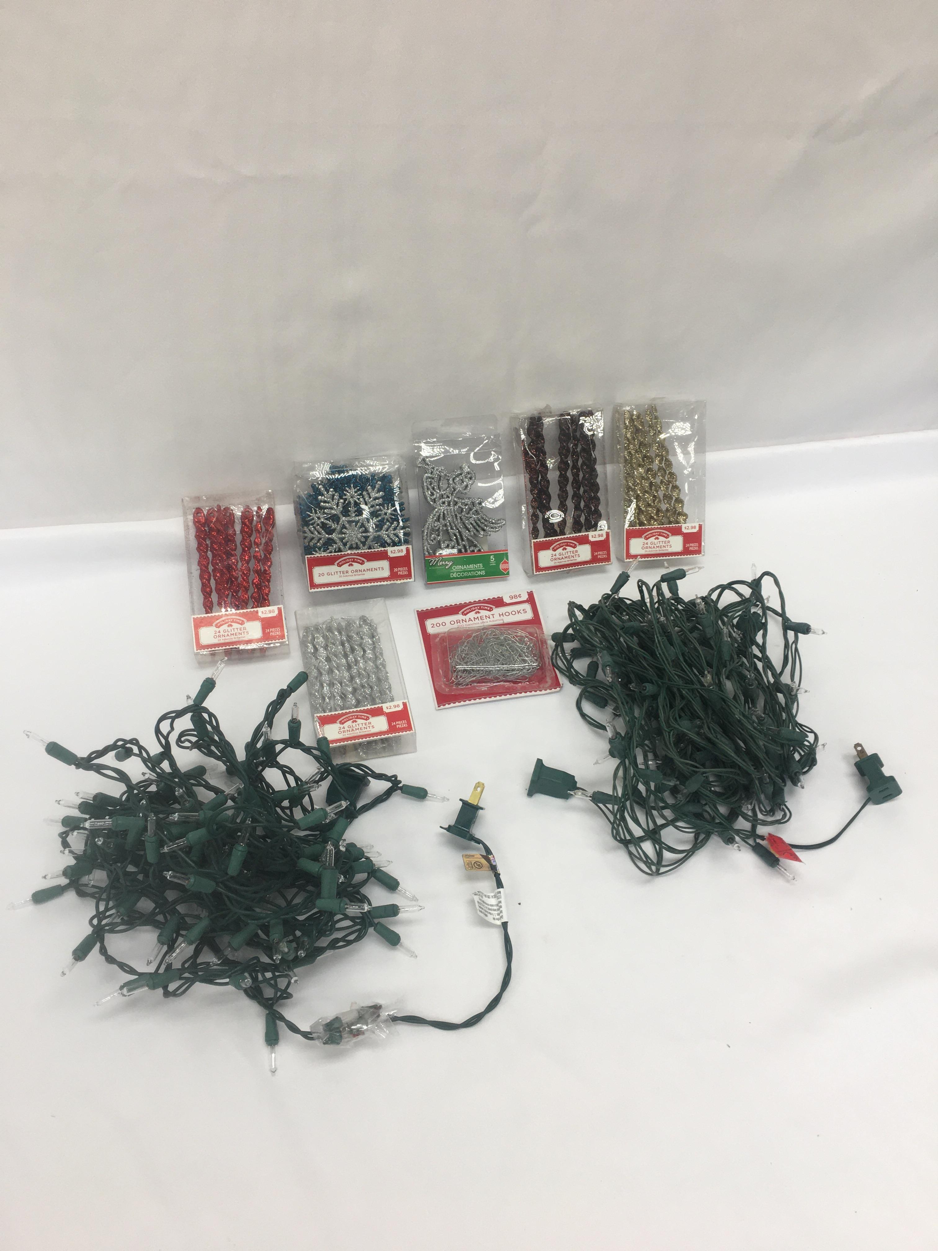 Box Lot/Chirstmas Lights and Glitter Ornaments