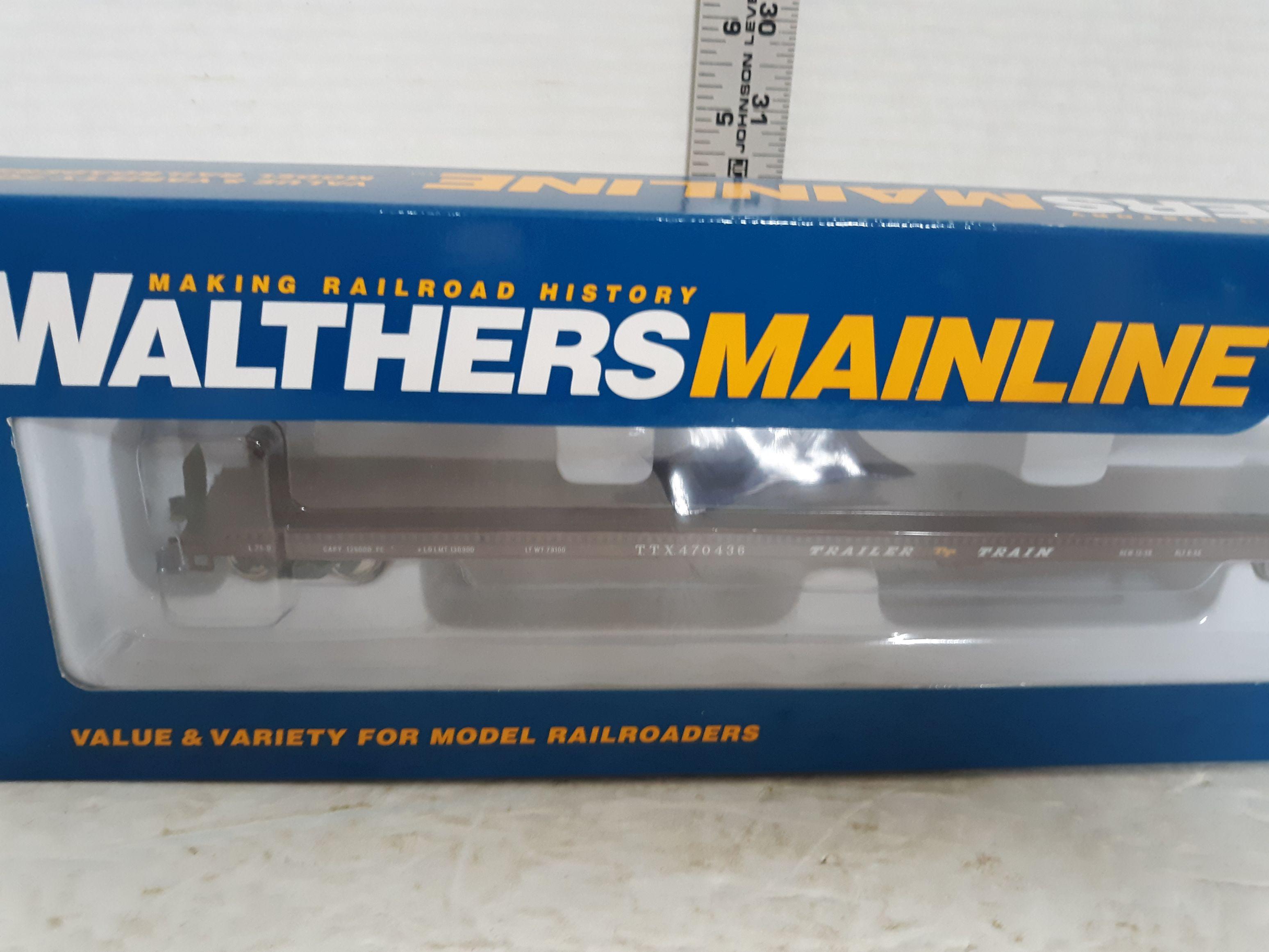 HO Scale, Walthers Mainline, 75' Pback Flatcar, Trailer, WAL9105217