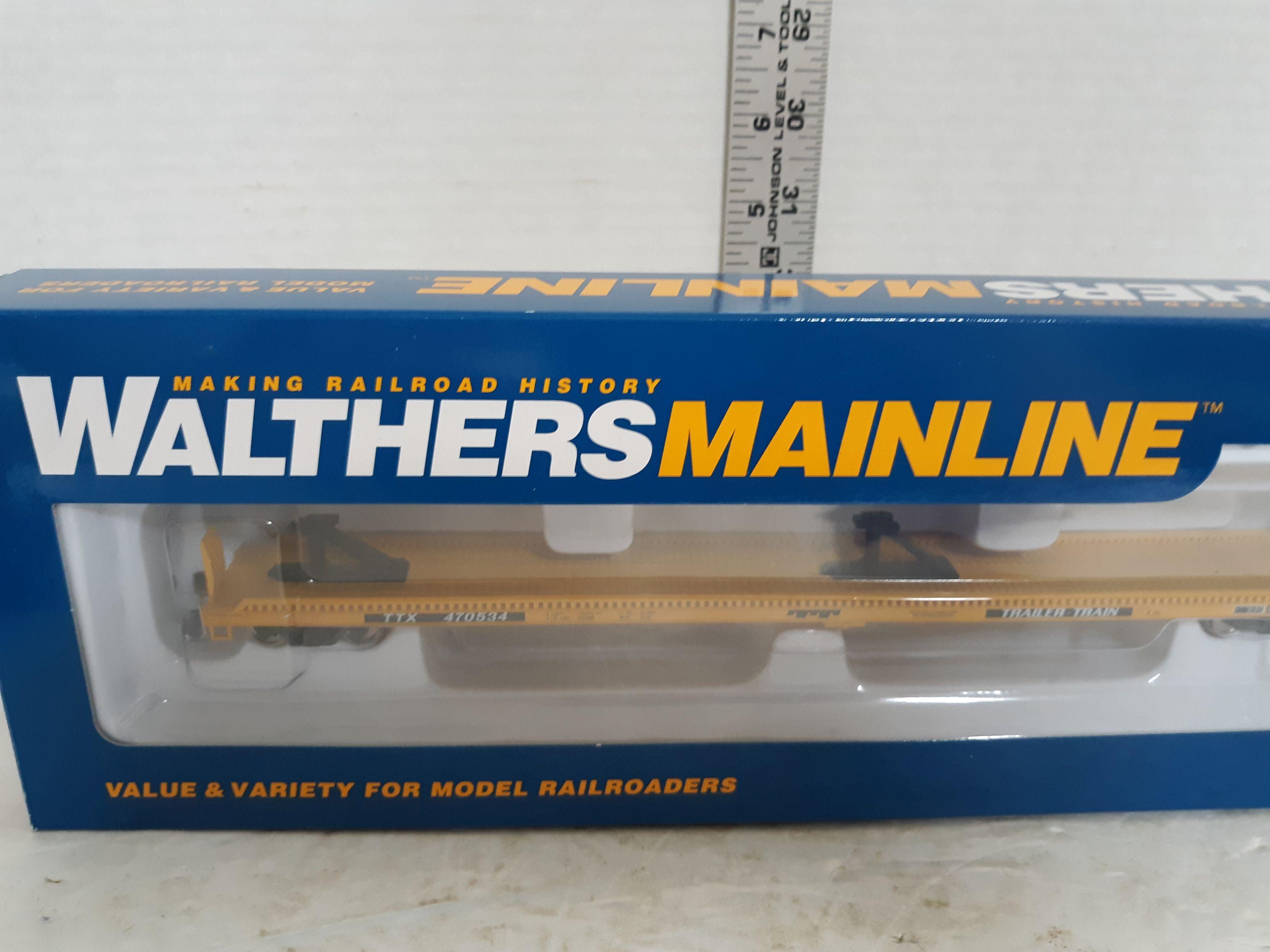 HO Scale, Walthers Mainline, 75' Pback Flatcar, Trailer, WAL9105221