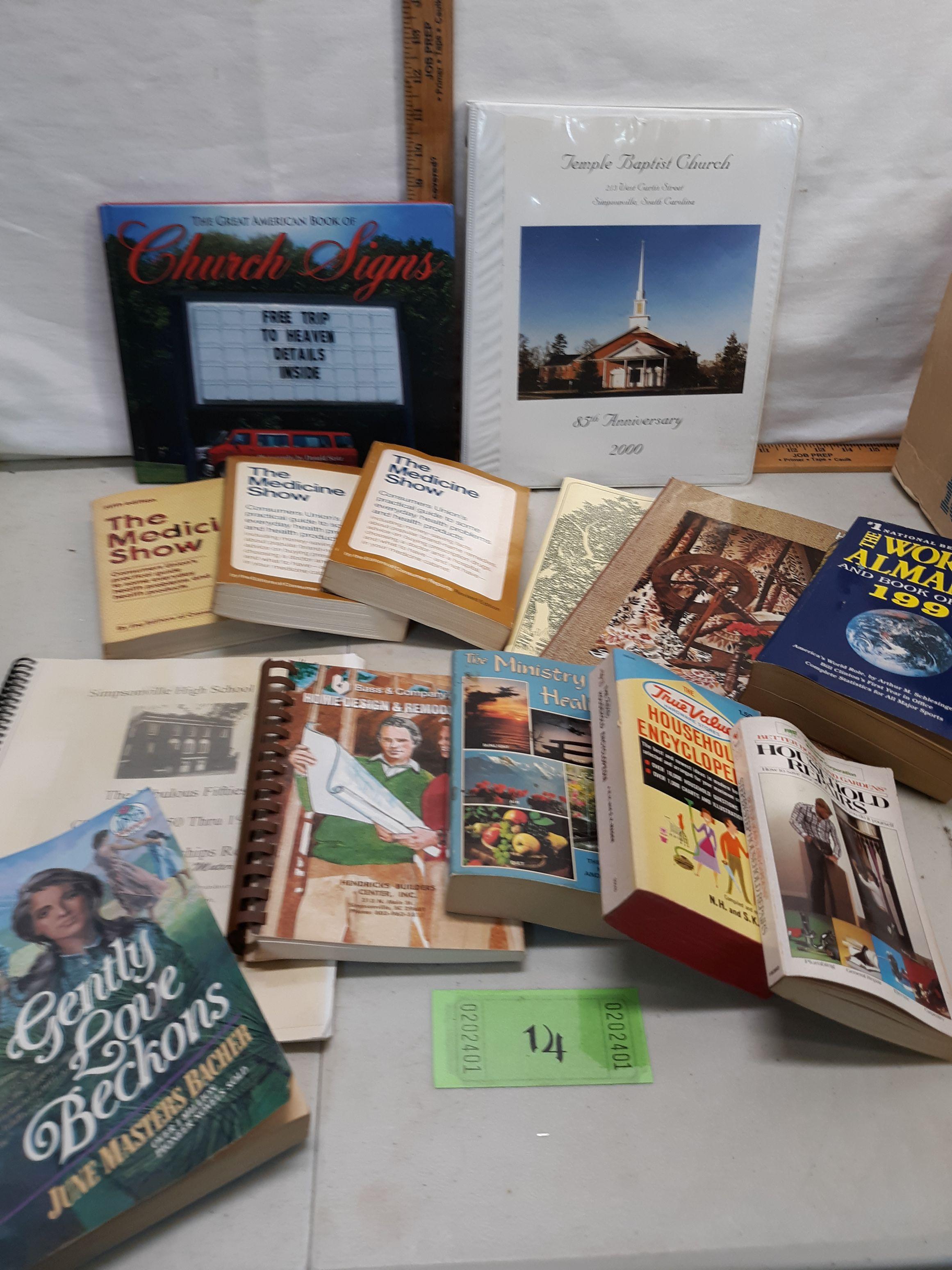 box lot books, The Medicine show, Household repairs, etc