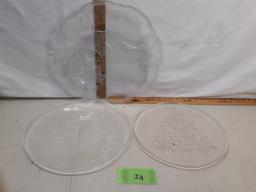 three glass round serving platters