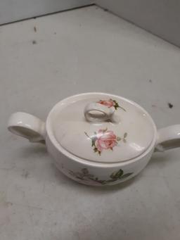 Franciscan creamer, sugar bowl with transfer flowers