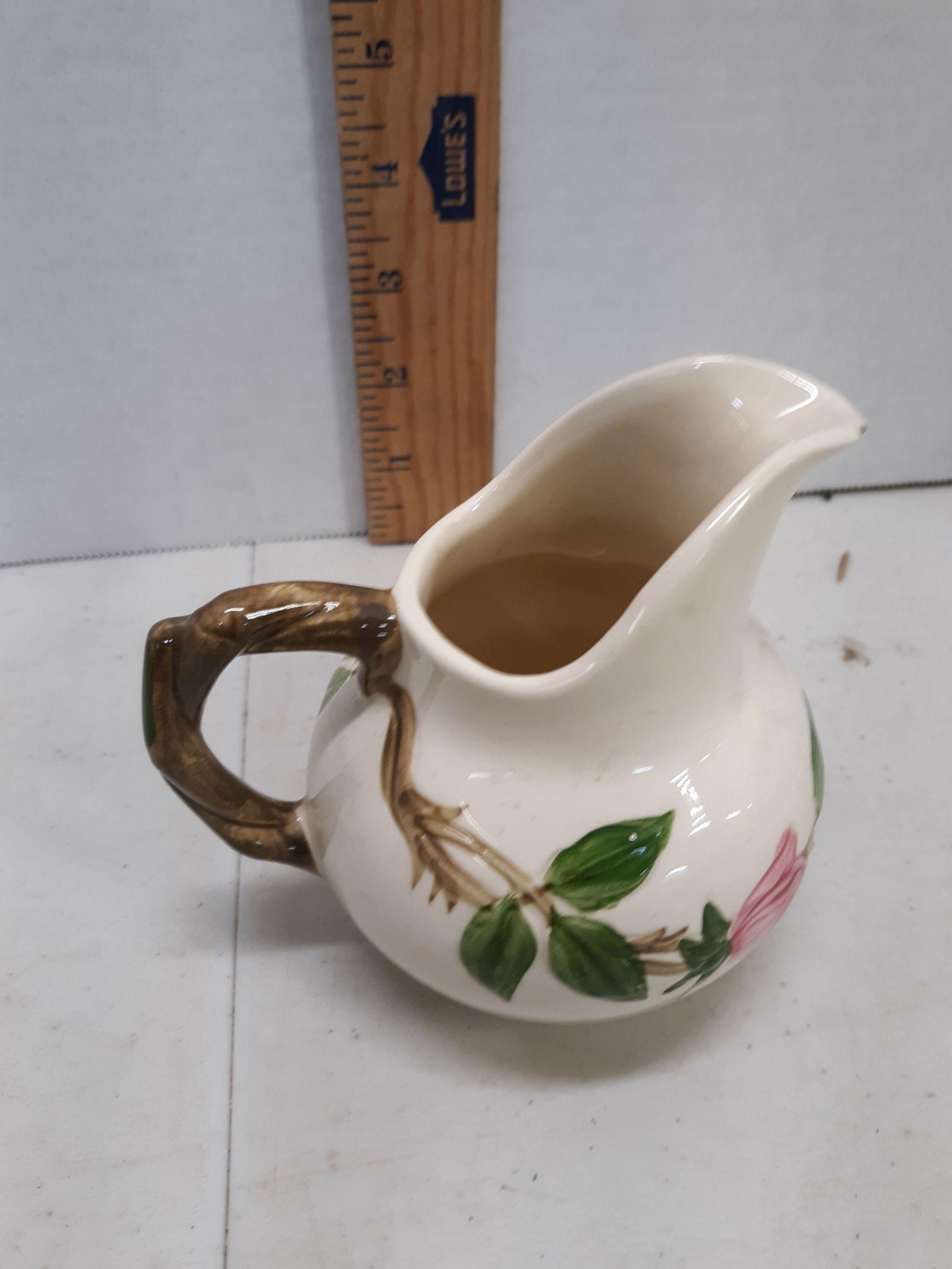 Franciscan creamer, sugar bowl with transfer flowers