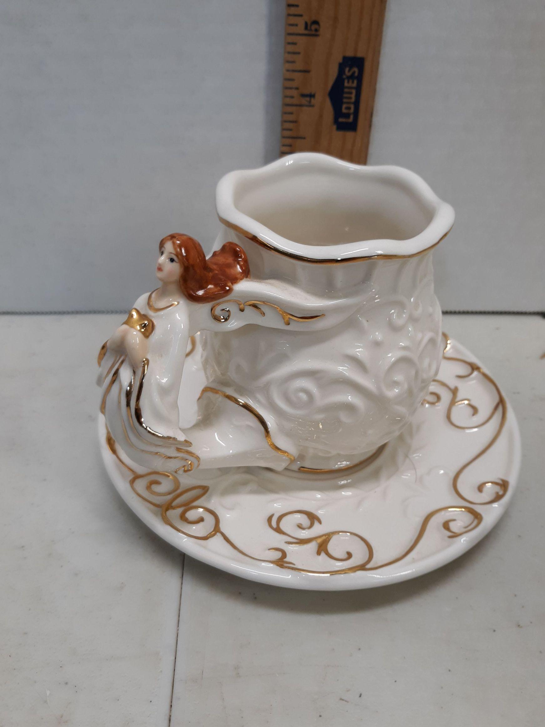 Pacific Rim white and gold angel pitcher, creamer and saucer