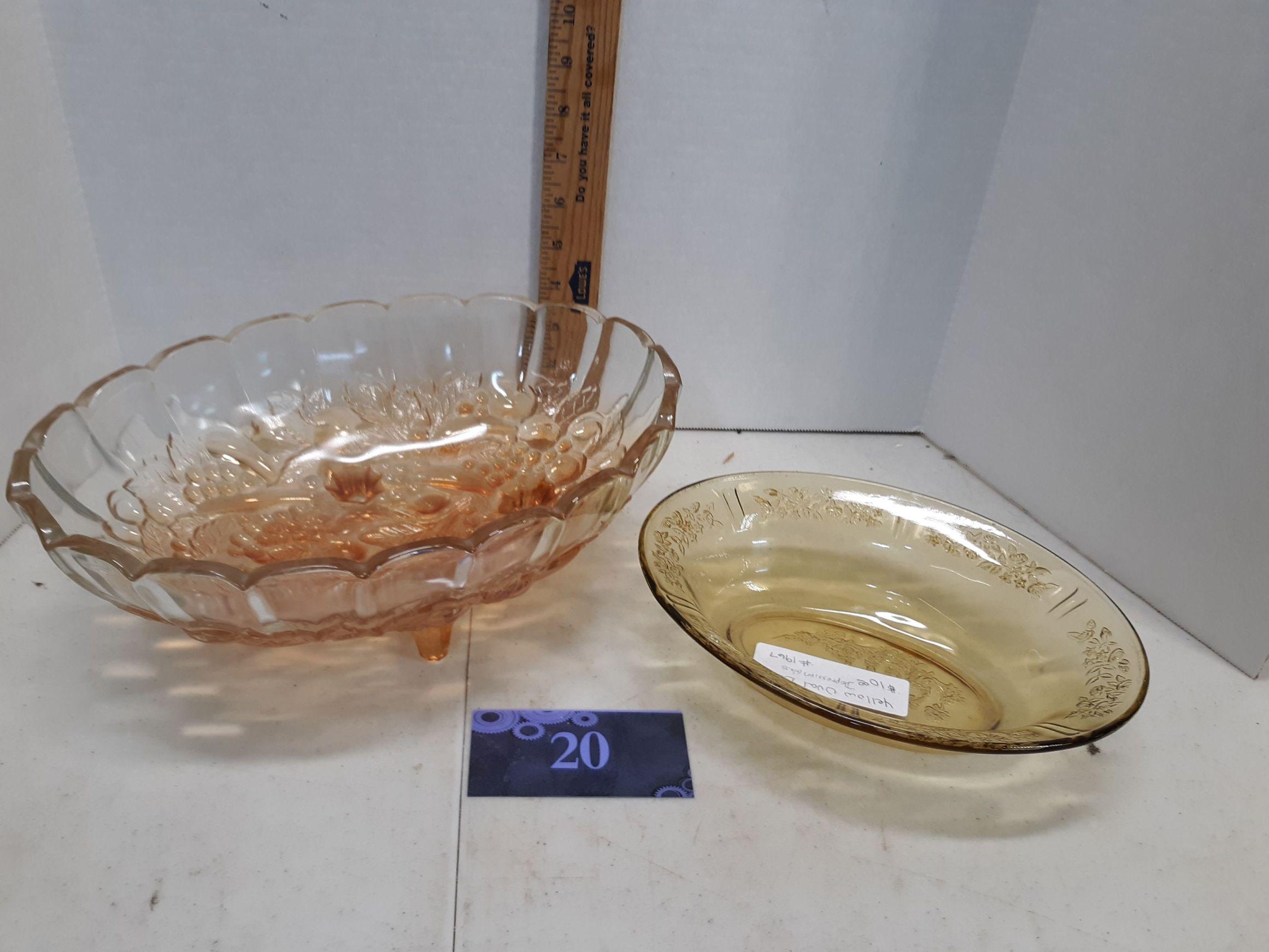 Two glass bowls, Indiana glass fruit bowl and yellow depression glass bowl