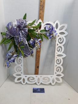 Laser cut wood frame with silk floral display