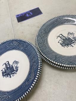 Four blue Currier and Ives saucer, Steamboat