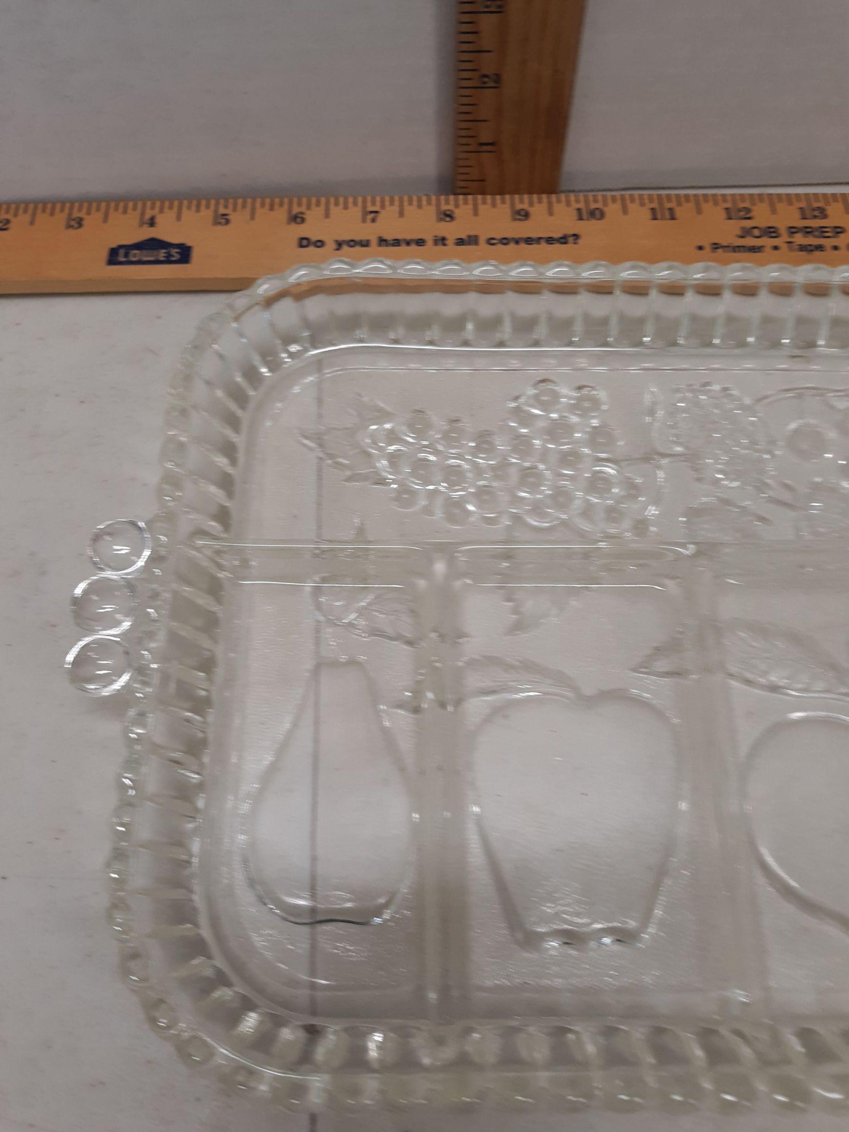 Glass serving tray with fruit