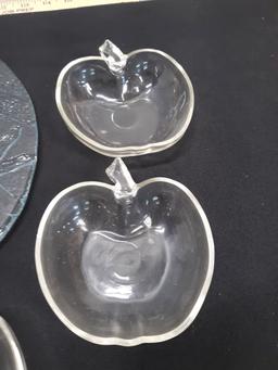 4 Glass Apple Bowls, glass serving tray