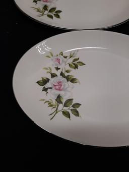 6 pc Decorative Porcelain Plates, Rose Design, Trimmed in Silver