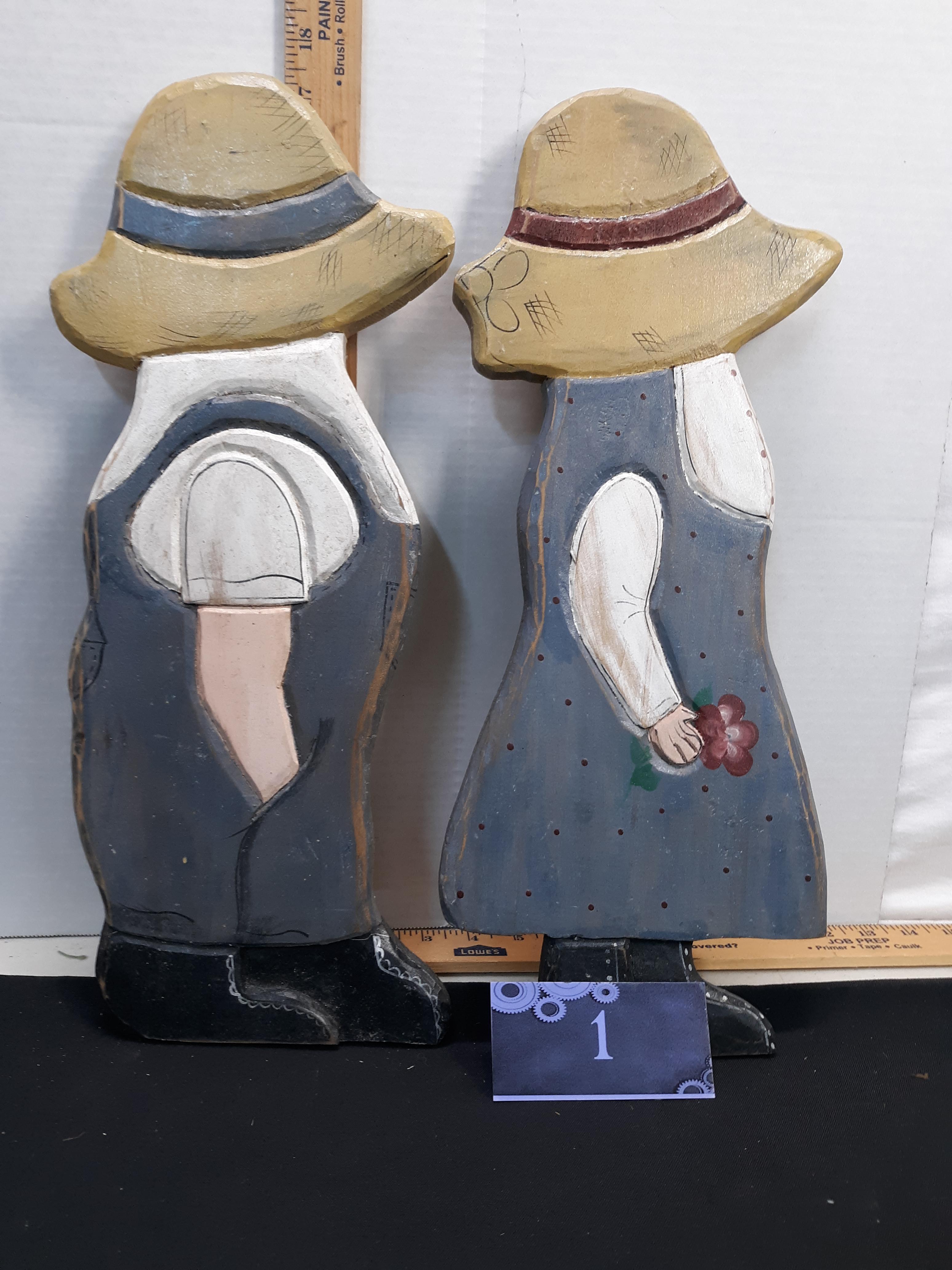 Set of boy and girl Amish wall décor, wood, hand painted