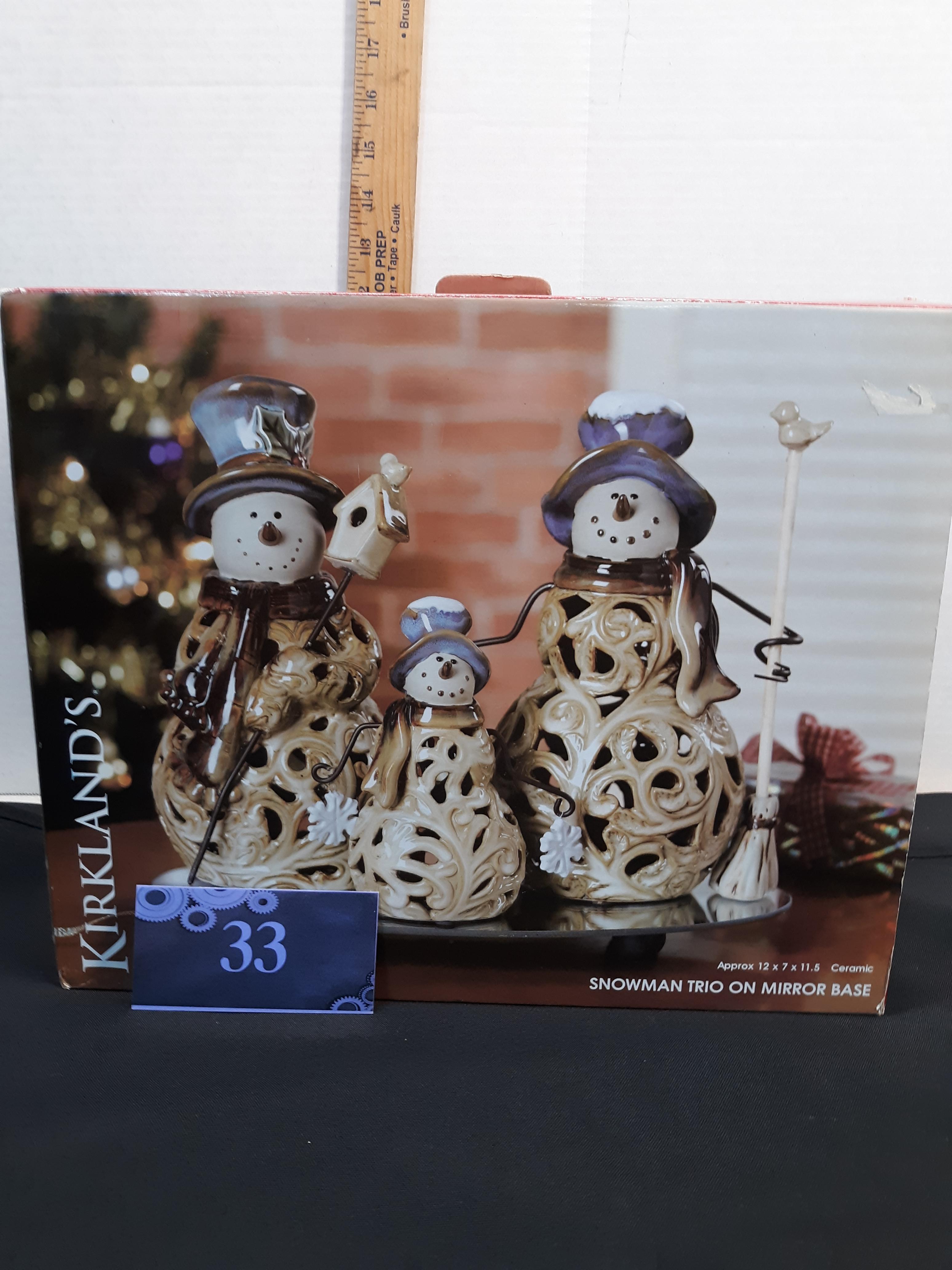 Kirklands Snowman Trio on Glass Base, New