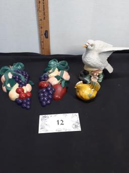 Set of Resin Fruit Wall Decor, ceramic chicken, Dove figure