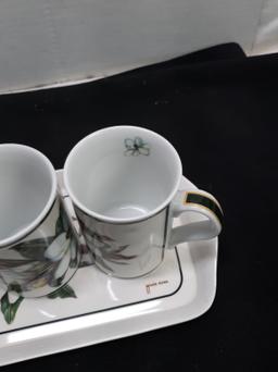 Set of 4 Magnolia Coffee Cups on Tray