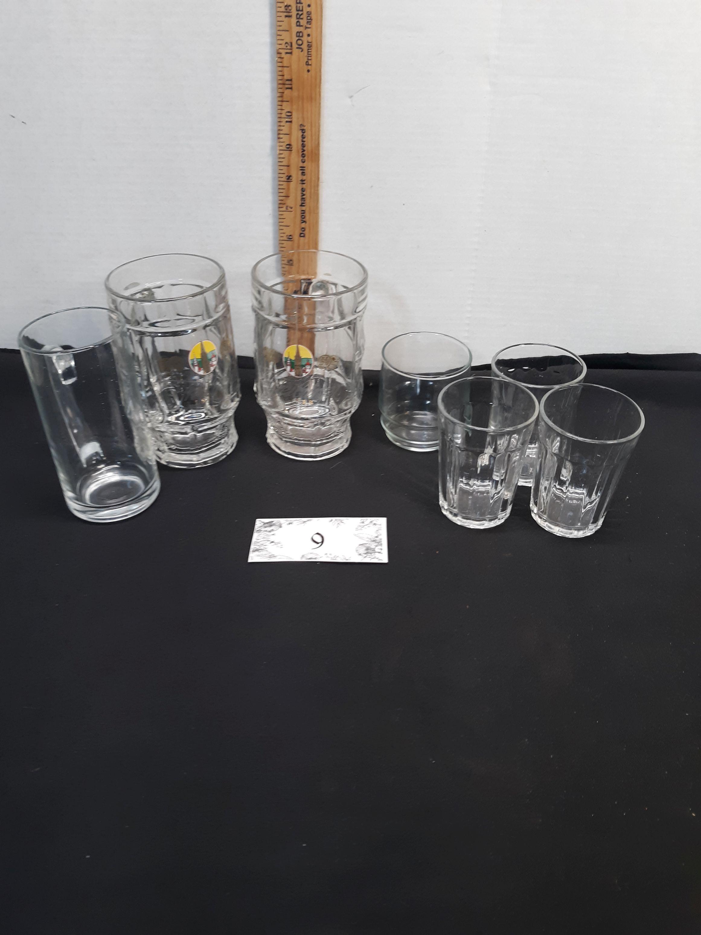 3 Beer Mugs, 4 juice glasses