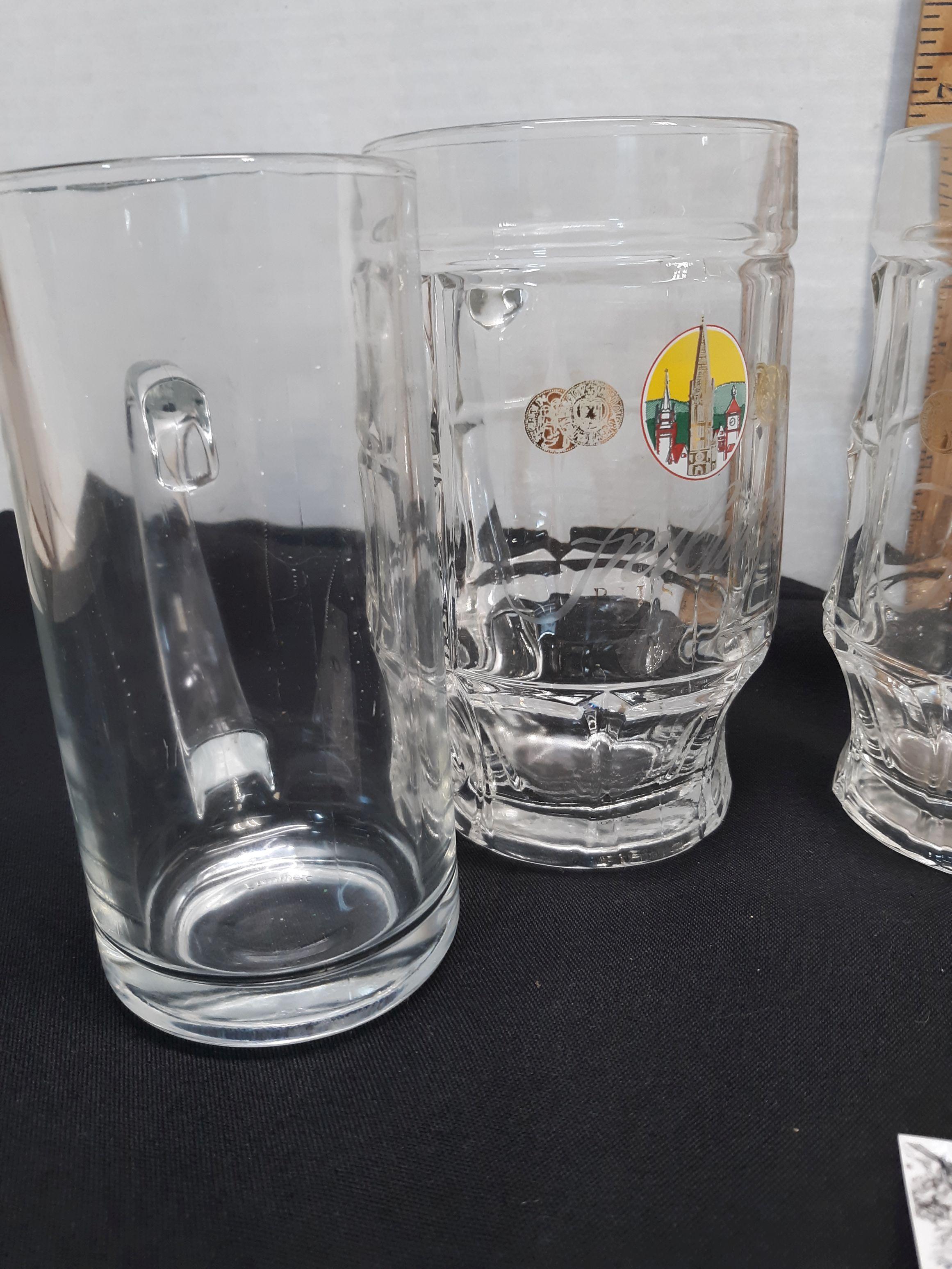 3 Beer Mugs, 4 juice glasses